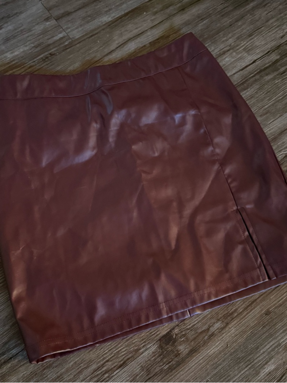 Faux Leather Burgundy Mini Skirt - Women